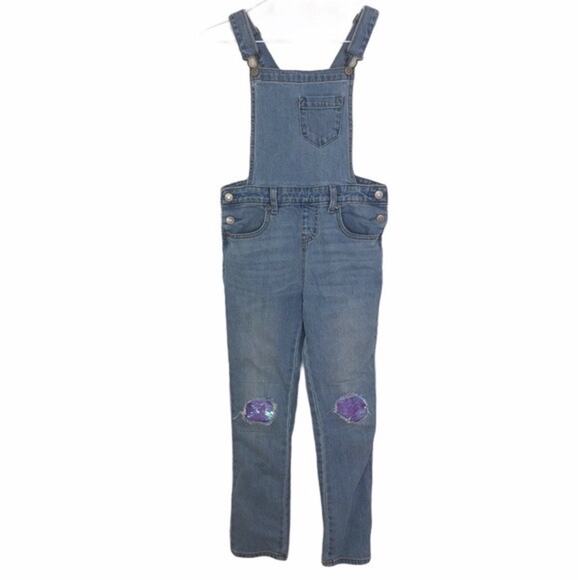 New Cat & Jack Fall Girls Overalls purple Sequin Distressed knees XS 4/5 NWT - Picture 1 of 5